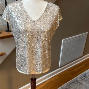 Vince Camuto Silver Sequin V-Neck Blouse